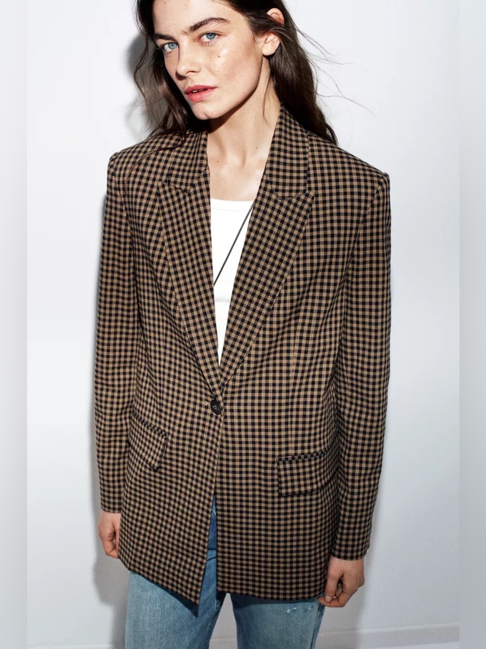 NWT Zara Woman OVERSIZED GINGHAM BLAZER Jacket Size XS